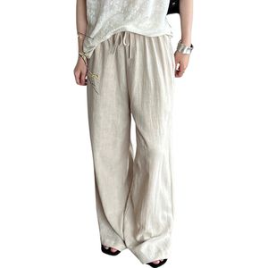 Livano Linnen Broek Dames - Zomerbroek - Volwassenen - Lange Broek - Pantalon - Strandbroek - Zomer - Ibiza Stijl - Beige - Maat S