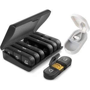 Tablettenbox 7 dagen 's ochtends middags 's avonds met tabletverdeler, pillendoosje 21 vakken, pillendoos, kleine pillendoos, grote vakken, medicijndoseerder voor medicijnen, vitaminen, visolie