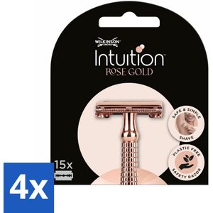 Wilkinson Intuition - Navulmesjes - Rose Gold Safety Razor - Luxe - 15 mesjes - Voordeelverpakking - 4 stuks