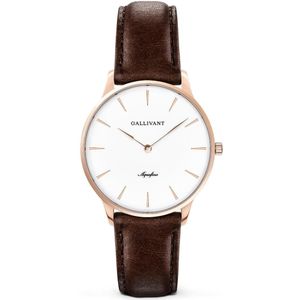 Gallivant Aquafino | Minimalistisch Dameshorloge | Rosé Goudkleurig | Leren Band Kastanjebruin | Ø 36 mm