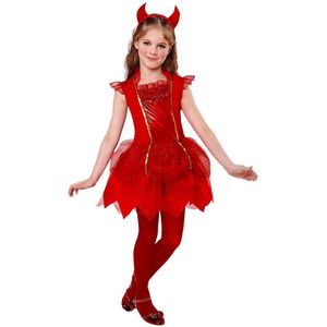 WIDMANN - Rode duivel jurk met haarband voor meisjes - 128 (5-7 jaar)