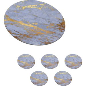 Onderzetters voor glazen - Rond - Marmer - Blauw - Goud - 10x10 cm - Glasonderzetters - 6 stuks