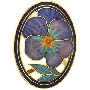 Behave® Dames Broche ovaal bloem viooltje blauw paars - emaille sierspeld -  sjaalspeld  5 cm