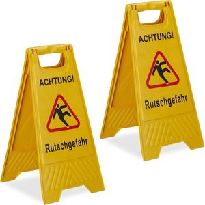 Relaxdays waarschuwingsbord - set van 2 - gladde vloer bord - achtung rutschgefahr geel