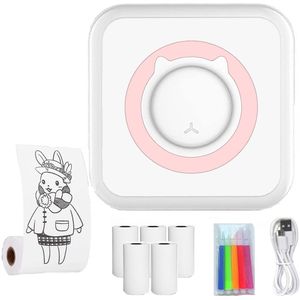 NAXSIR Ultra - Handige Draagbare Bluetooth Stickerprinter Voor Op Zak| Roze & Groene Styling, Met 5 Rollen Thermisch Printpapier