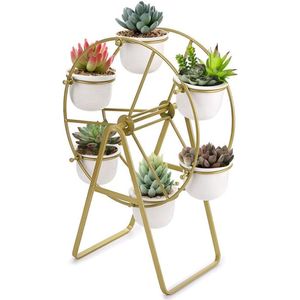 Succulente Planter Plant Stand Reuzenrad Keramische Display Houder- Gouden Mini Bloemstandaard met Pot