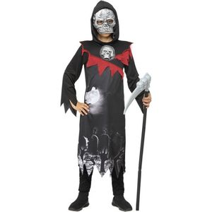 Smiffy's - Beul & Magere Hein Kostuum - Deluxe Dodelijke Jager Van De Nacht Kind Kostuum - Zwart - Medium - Halloween - Verkleedkleding