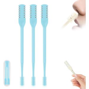 2-in-1 neustrimmer - Verbeterde 360° draagbare roterende neusgathaarverwijderaar - Dubbelzijdige neushaarmesjes - Neushaartrimmer met reinigingsborstel - Essentieel voor op reis voor mannen en vrouwen - Blauw - 3-pack