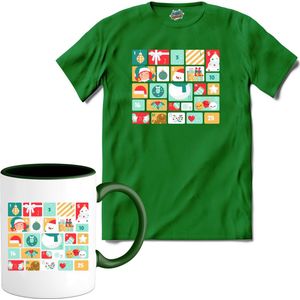 Adventskalender Kerst - Aftelkalender - Kalender - T-Shirt met mok - Heren - Kelly Groen - Maat XL