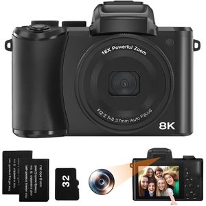 Vlogcamera – Compactcamera – Videocamera – Vlogging Camcorder – Digitale Fotocamera – 8K 48MP Resolutie – 3.0” Draaibaar Touchscreen