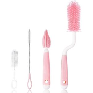 3-in-1 Borstel voor Fles en Speen Siliconen - Baby - Waterflessen - Glazen Bekers - Thermosflessen - Roze - 3 Stuks flessenborstel