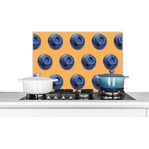 Spatscherm keuken 70x50 cm - Kookplaat achterwand Blauwe bes - Patroon - Oranje - Muurbeschermer - Spatwand fornuis - Hoogwaardig aluminium