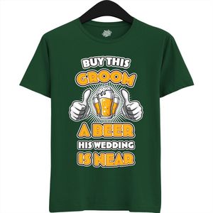 Buy This Groom A Beer | Vrijgezellenfeest Cadeau Man - Groom To Be Bachelor Party - Grappig Bruiloft En Bruidegom Bier shirt - T-Shirt - Unisex - Bottle Green - Maat M
