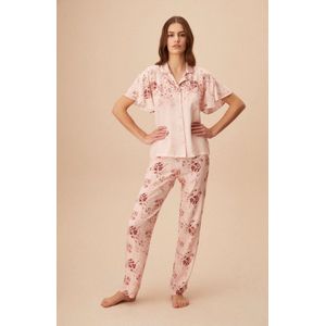 Suwen- Dames Pyjama Set-Homewear - Luxe Pyjamaset- Nachtkleding- Korte Mouwen Oudroze Maat S