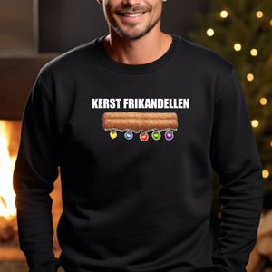 Foute kersttrui. Kerst Frikandellen. zwarte sweater-Unisex voor dames en heren. Maat M