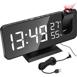 Projectiewekker met LED-display en USB-oplaadpoort voor slaapkamer