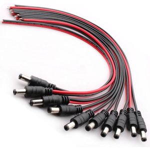 10 stuks 18AWG DC 12V 5A 55 x 25 mm male DC stroomkabel pigtails Power Jack Plug adapter holle stekker 55 25 connector voor CCTV-beveiligingscamera