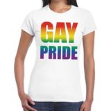 Gay Pride t-shirt wit - shirt met regenboog tekst voor dames -  lgbt kleding L