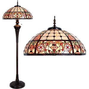 LumiLamp Tiffany Vloerlamp  Ø 57*166 cm E27/max 3*60W - Beige Rood Glas in lood