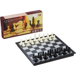 Relaxdays magnetisch schaakspel - schaakbord met stukken - reis schaakbord - inklapbaar