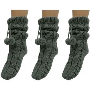 3 Paar antraciet grijze huissokken/slofsokken voor dames maat 37-42