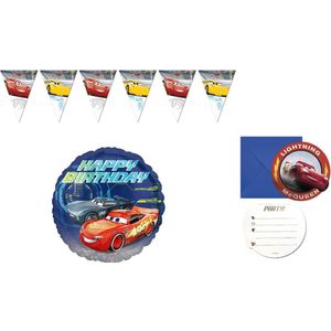 Disney Cars – Feestpakket – Folie ballon Happy Birthday – Vlaggenlijn – Uitnodigingen – Versiering - Kinderfeest.