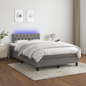 The Living Store Bed - Boxspring 120x200 - LED - Donkergrijs - Met Pocketvering Matras en Topmatras - Duurzaam Materiaal - Hoogte Verstelbaar Hoofdbord - Kleurrijke LED-verlichting - Huidvriendelijk