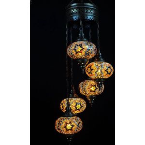 Turkse Lamp Hanglamp Mozaïek Marokkaanse Oosters Handgemaakt Kroonluchter Bruin 5 Bollen