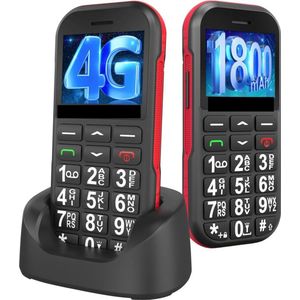 Yarvu Butler 190 Senioren Mobiele Telefoon - 4G - Grote Toetsen - Oplaadstation - Zwart/Rood