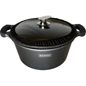 Braadpan Inductie 28cm antiaanbaklaag incl. siliconen handgreep Banoo Dutch Design Braadpan Inductie - Bakpan - Soeppan - Ø 28 cm - 5.7 Liter Kookpan Met Glazen Deksel - Voor Alle Warmtebronnen - Antiaanbaklaag - Aluminium - Zwart