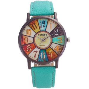 Hidzo Horloge Sonsdo Ø 37 mm - Turquoise - Kunstleer