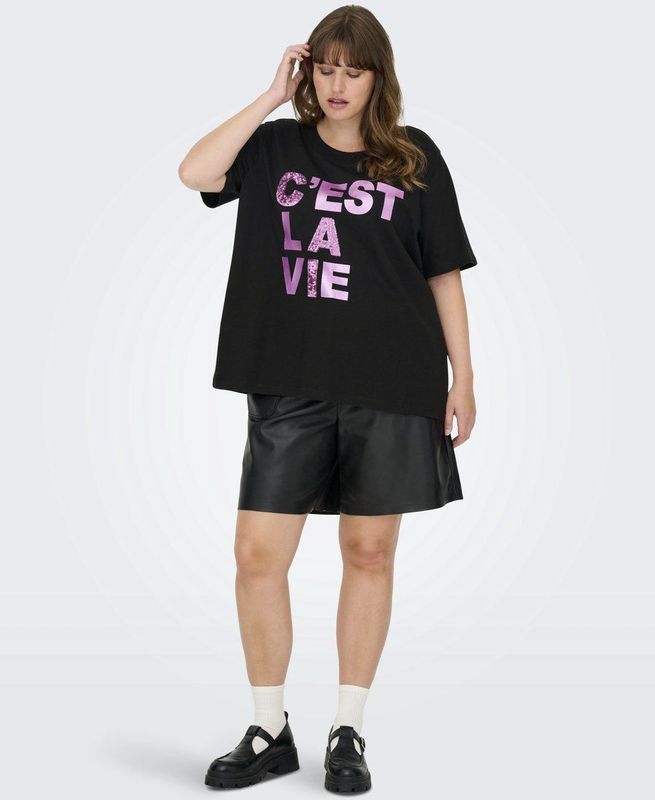 Carriri - T-shirts - O-hals - Bedrukt Detail - Strass Steentjes - Pailletten Detail