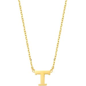 New Bling 9NBG-900T Gouden Ketting met Letter T - 6mm - Ankerschakel - 38+2,5+2,5cm - 14 Karaat - Goud