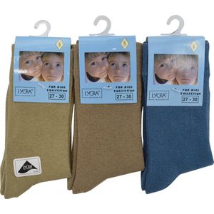 Meisjes sokken - katoen 6 paar - plain - maat 27/30 - assortiment beige/blauw - naadloos