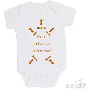 100% katoenen Romper ""Papa, zet hem op. Je kunt het!!"" + Hoofd Unisex Katoen Wit/tan Maat 62/68