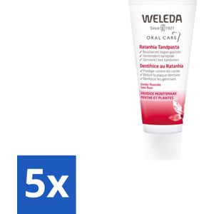 5 x WELEDA - Tandpasta - Ratanhia - 75 ml - Mirre - Pepermuntolie - Mondverzorging - Tandenpoetsen