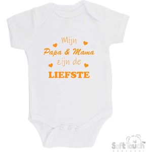 100% katoenen Romper ""Mijn Papa & Mama zijn de liefste"" Unisex Katoen Wit/mosterd Maat 68/74