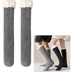 1 Paar Warme Huissokken Dames Grijs - gevoerd - anti-slip - lange huissokken - cadeautip