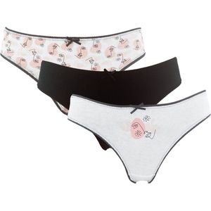 3 stuks Katoenen dames slips - art - zalm-zwart - Maat 38/40