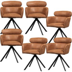 WOOOD Fenne Eetkamerstoelen - Leerlook - Cognac - Set van 6