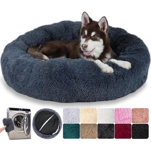 Rond wasbaar en afneembaar hondenkussen - L 80 cm - donkergrijs - voor grote, middelgrote en kleine honden met ritssluiting fluffy dog ​​bed