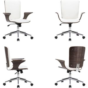vidaXL Kantoorstoel draaibaar kunstleer en gebogen hout wit - Kantoorstoel - Kantoorstoelen - Stoel - Stoelen