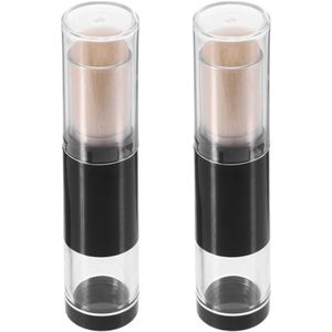 2pcs Refillable Powder Brush, Retractable Pressed Powder Brush with Refillable Loose Powder Bottle, Travel Rouge Brush with Refillable Bottle Glass