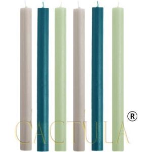 Cactula Cool Breeze lange dinerkaarsen 30 cm diameter 2,1s-s6 stukss-sGrijs / Mint groen / Blue