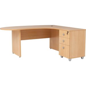 Furni24 Hoekbureau met ladeblok ""Gela"", houten poten, beukendecor, bureau 180 cm x 120 cm x 74 cm, inclusief ladekast, hoek naar rechts