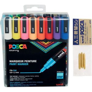 Posca PC-3M Marker set – 16 stuks + 3 vervangbare tips
