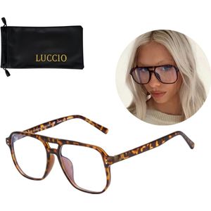 LUCCIO - Blauw Licht Bril - Panterprint - Vierkant Montuur - Beschermend