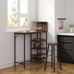 Amalee - Bartafel - Industreel - Met planken - Glazen houder - Smalle tafel - Vintage wood - Geschikt voor kleine ruimtes -