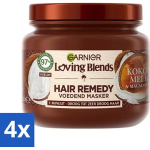 4 x Garnier - Loving Blends - Haarmasker - Kokosmelk & Macadamia - Normaal tot Droog Haar - 340 ml - Haar Masker - Kokosmelk Masker - Macadamia Masker - Droog Haar - Normaal Haar