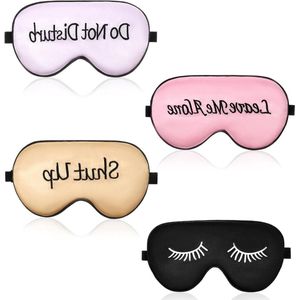Zijden Oogmasker Verduisterende Blinddoek voor Vrouwen - 4 stuks met Grappige Teksten